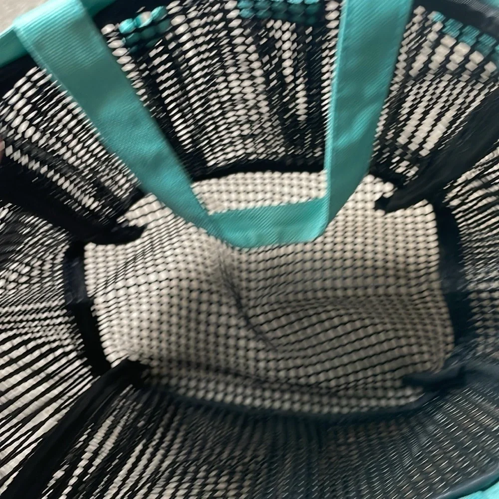 Black and turquoise mesh tote basket